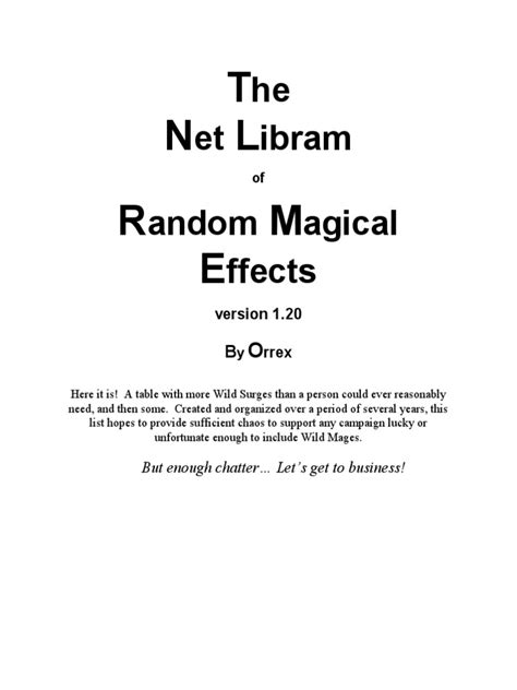 The Art of Randomness: Mastering the Netz Libram of Random Magical Effects